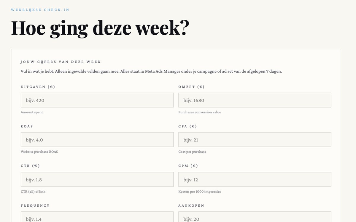 Wekelijkse Check-in in 24/7 Ads Mentor